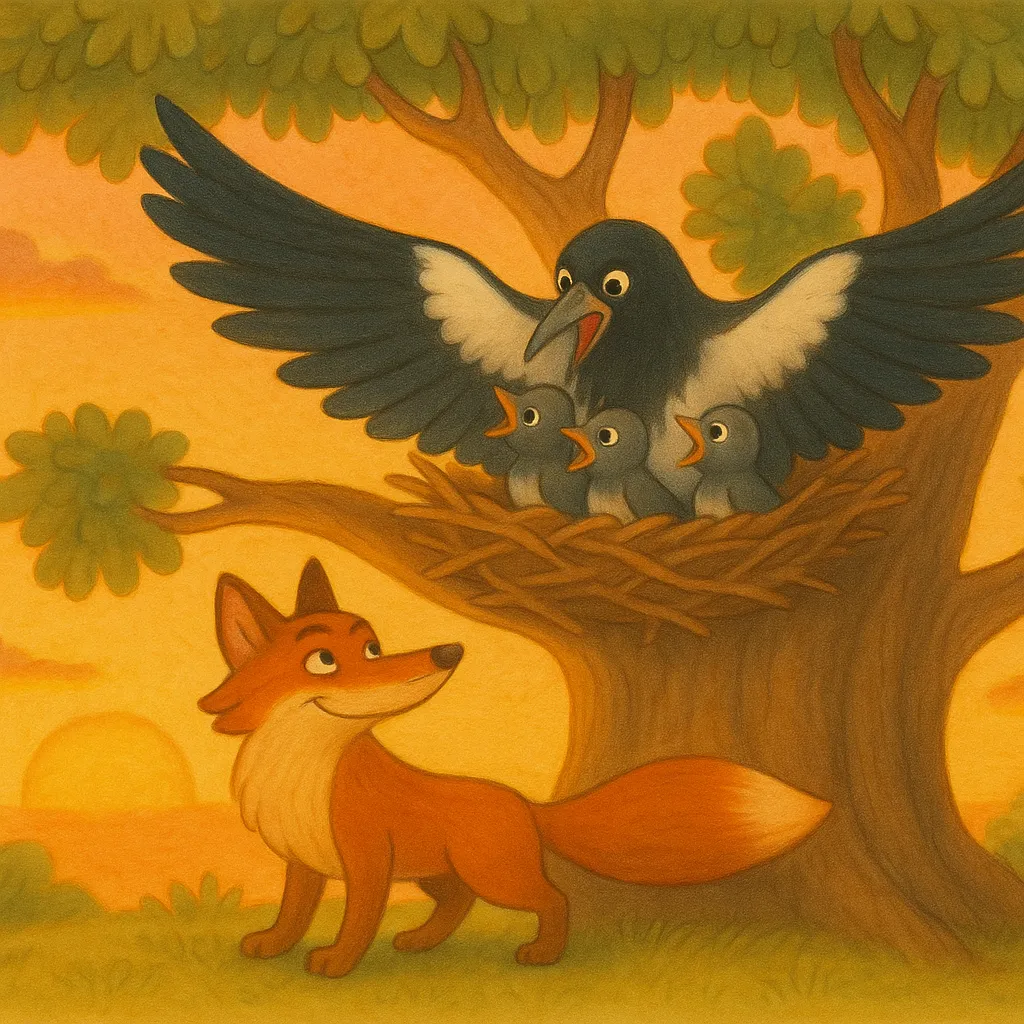 Tilki ağacın altında saksağan yuvasına bakıyor