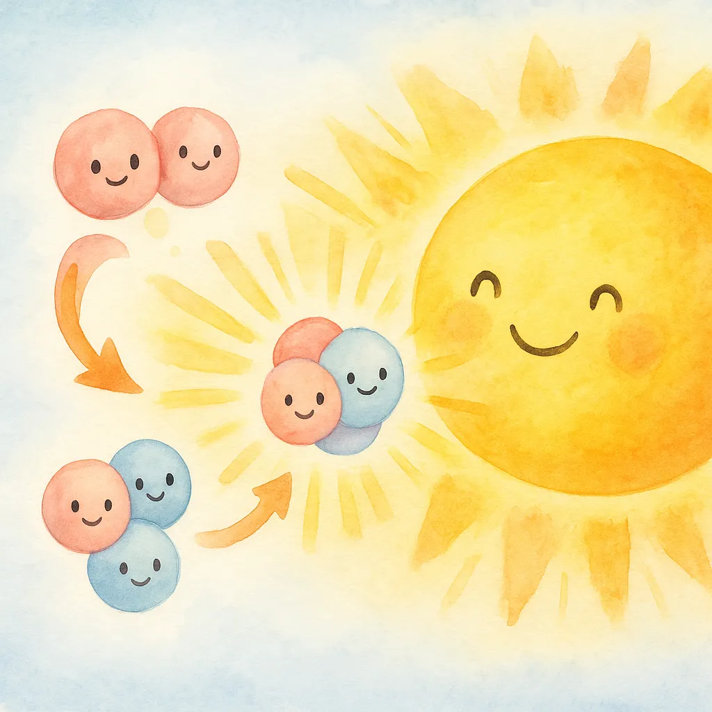 Fusion process inside the Sun - educational illustration