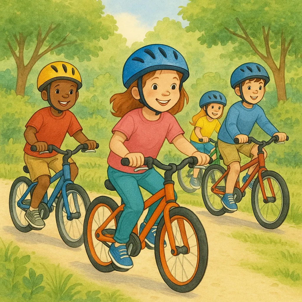 Bisiklet süren çocuklar, açık hava, yeşil doğa