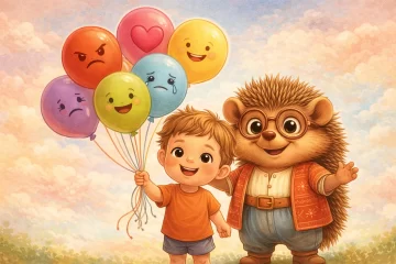 Çocuk duygularını renkli balonlarla ifade ediyor