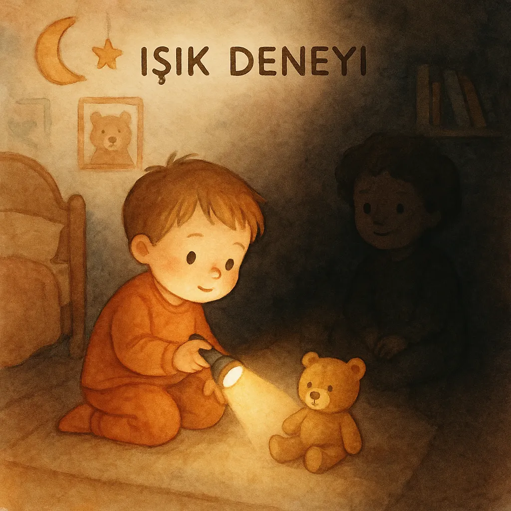 Child using a flashlight to test eye adaptation to darkness